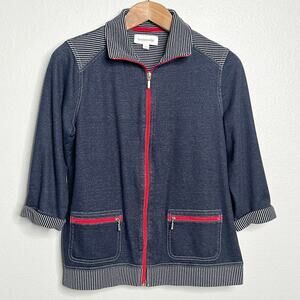 Vintage Breckenridge Nautical Knit Zip Front 3/4 Sleeve Jacket women Size Medium